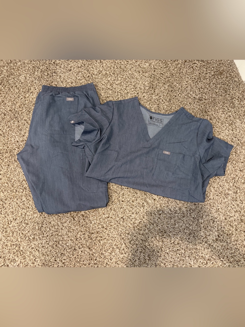 Figs Catarina Top and Yola Straight Leg Scrub Set Heather Denim